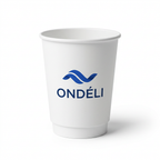 Gobelet carton blanc double paroi 8 oz 240 ml avec logo vague, vue de trois quarts droite