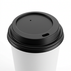 Gros plan du couvercle noir 80 mm fermé sur un gobelet carton blanc 8 oz