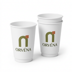 Composition de gobelets carton blancs double paroi 14 oz 400 ml avec logo arche sur fond blanc