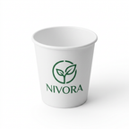 Gobelet carton blanc personnalisé 4 oz 120 ml avec logo végétal, vue de trois quarts gauche