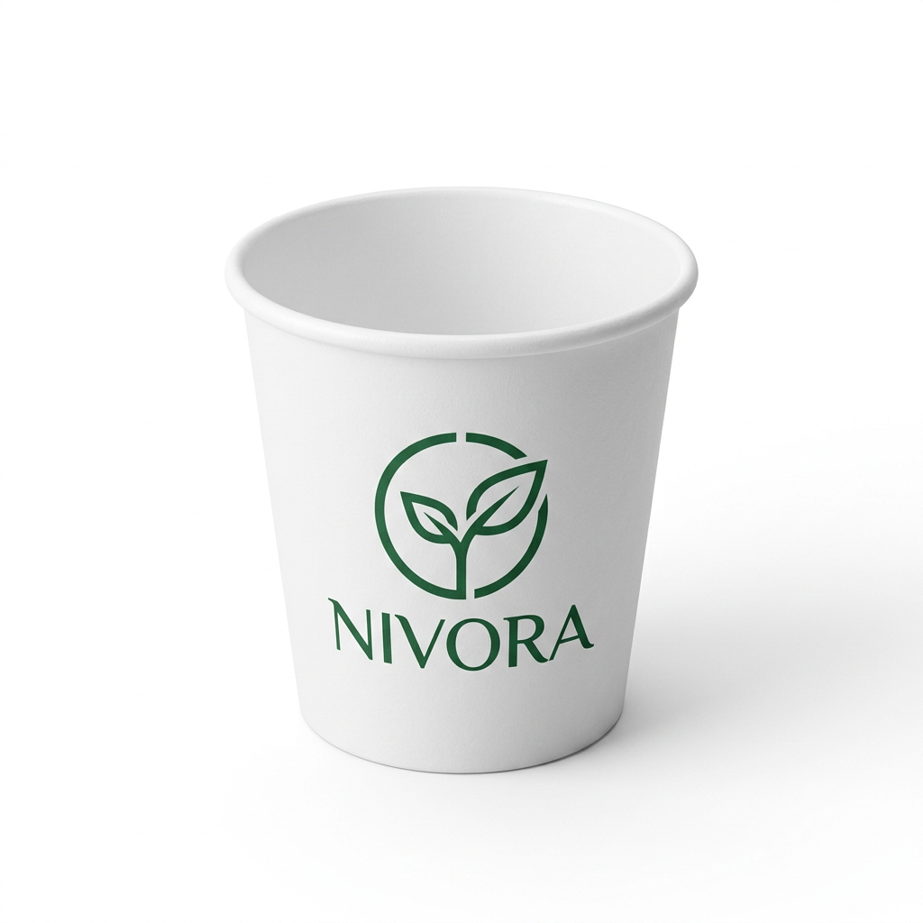 Gobelet carton blanc personnalisé 4 oz 120 ml avec logo végétal, vue de trois quarts gauche