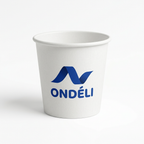 Gobelet carton blanc personnalisé 4 oz 120 ml avec logo vague, vue de trois quarts droite