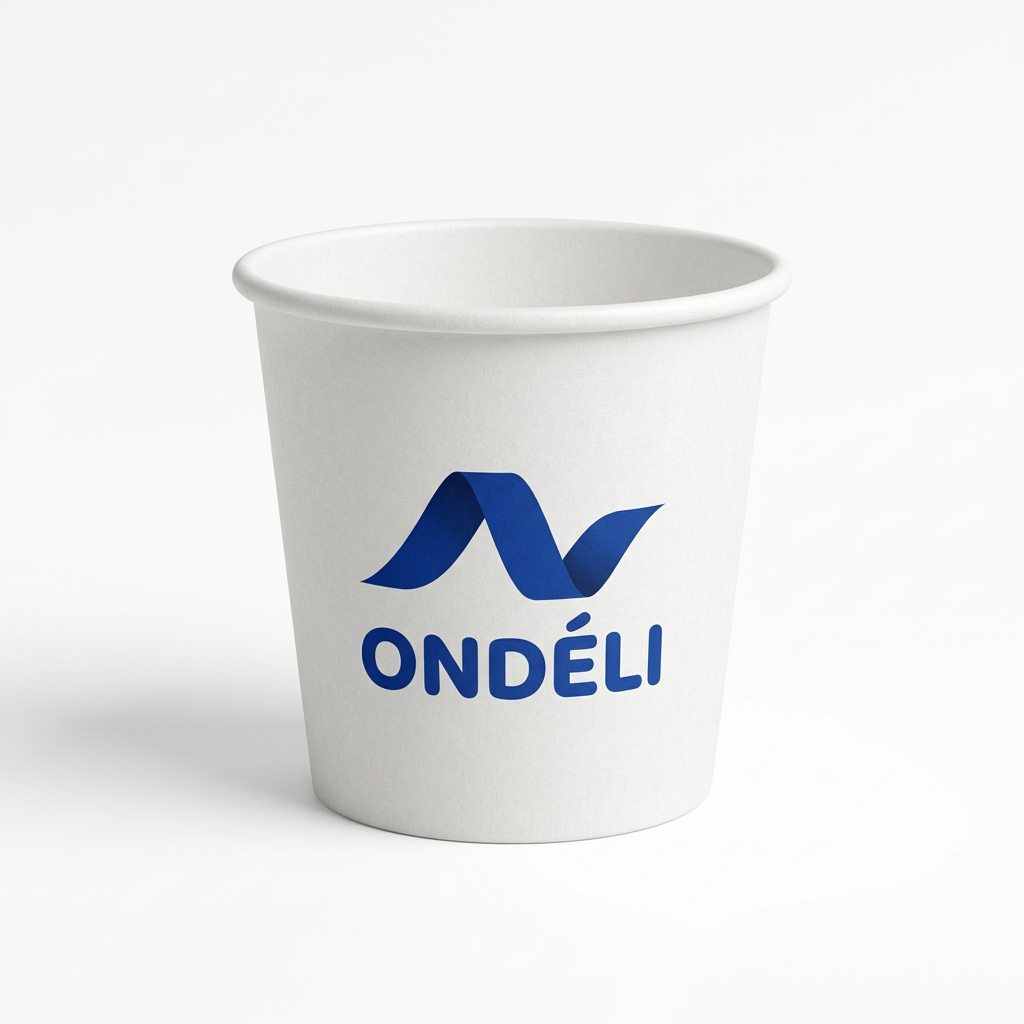Gobelet carton blanc personnalisé 4 oz 120 ml avec logo vague, vue de trois quarts droite