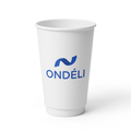 Gobelet carton blanc double paroi 16 oz 480 ml avec logo vague, vue de trois quarts droite