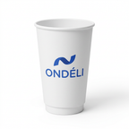 Gobelet carton blanc double paroi 16 oz 480 ml avec logo vague, vue de trois quarts droite