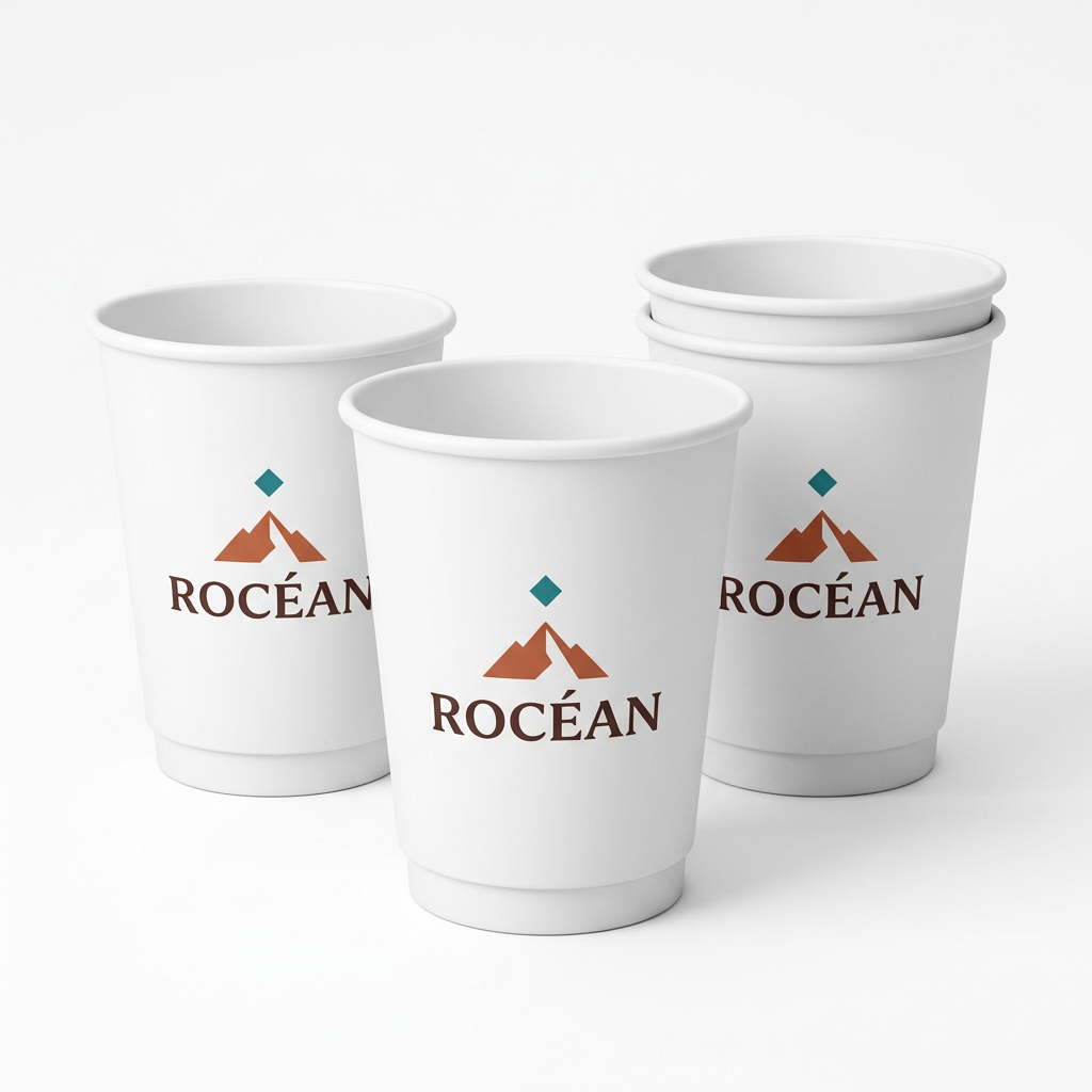 Composition de gobelets carton blancs double paroi 8 oz 240 ml avec logo montagne