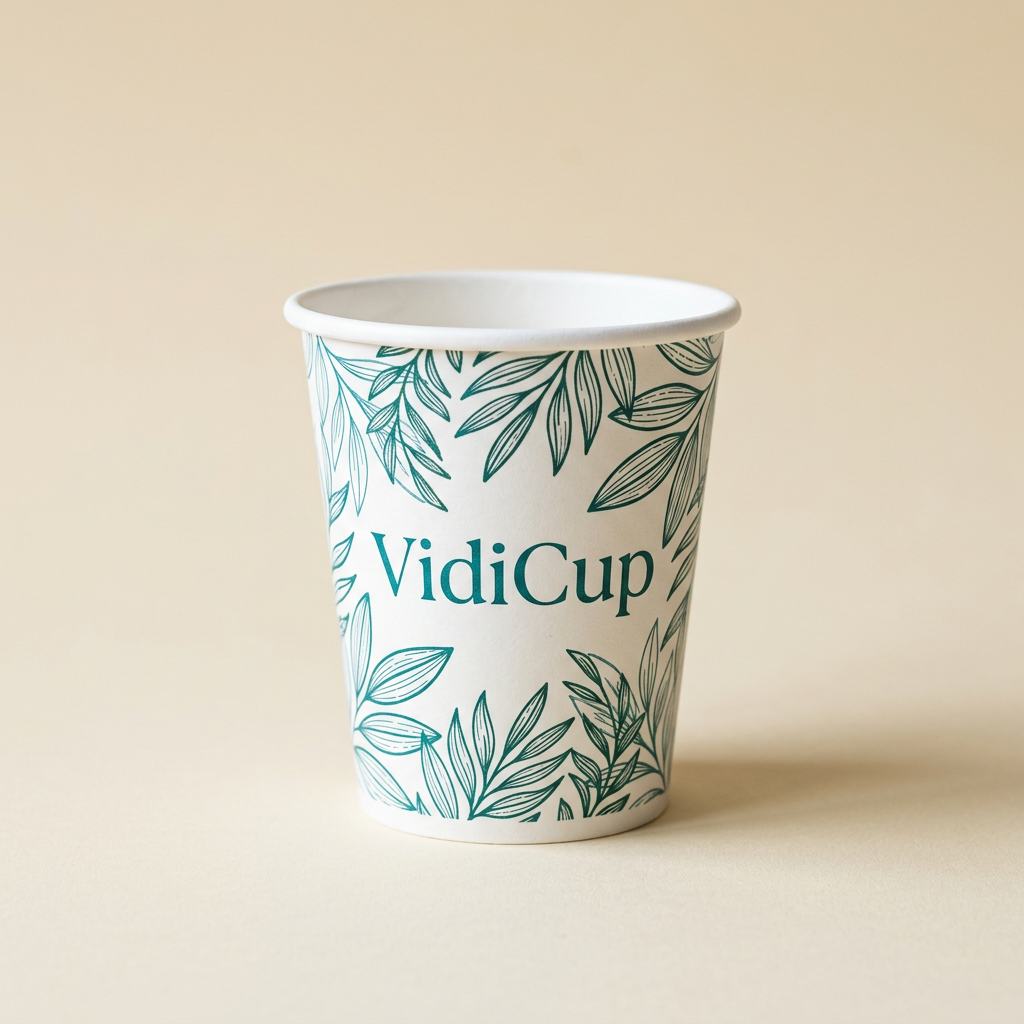 Gobelet carton personnalisé 8 oz VidiCup, motif de feuilles vertes