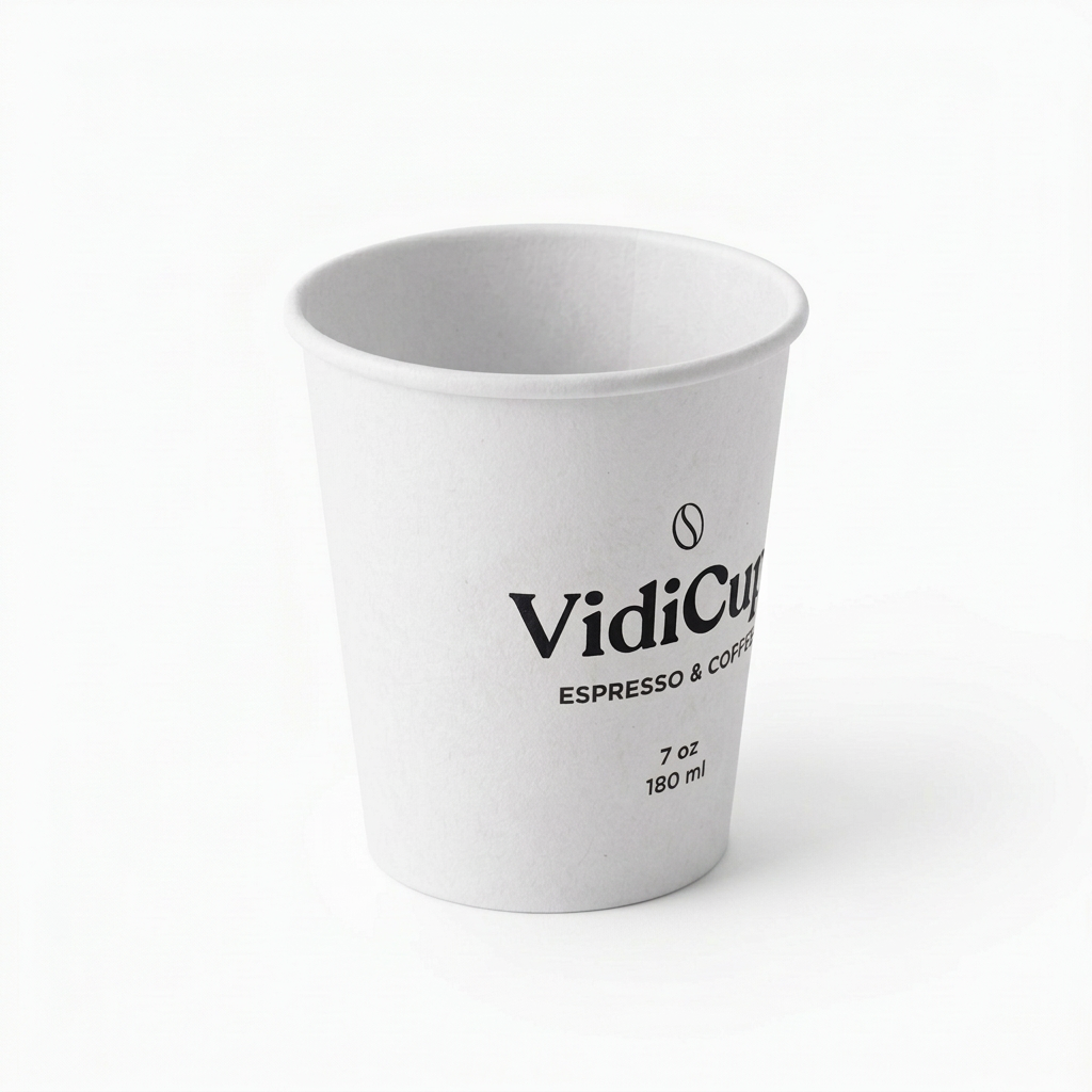 Gobelet carton blanc personnalisé 7 oz VidiCup, vue de trois quarts droite