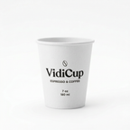 Gobelet carton blanc personnalisé 7 oz VidiCup, vue de face sur fond blanc
