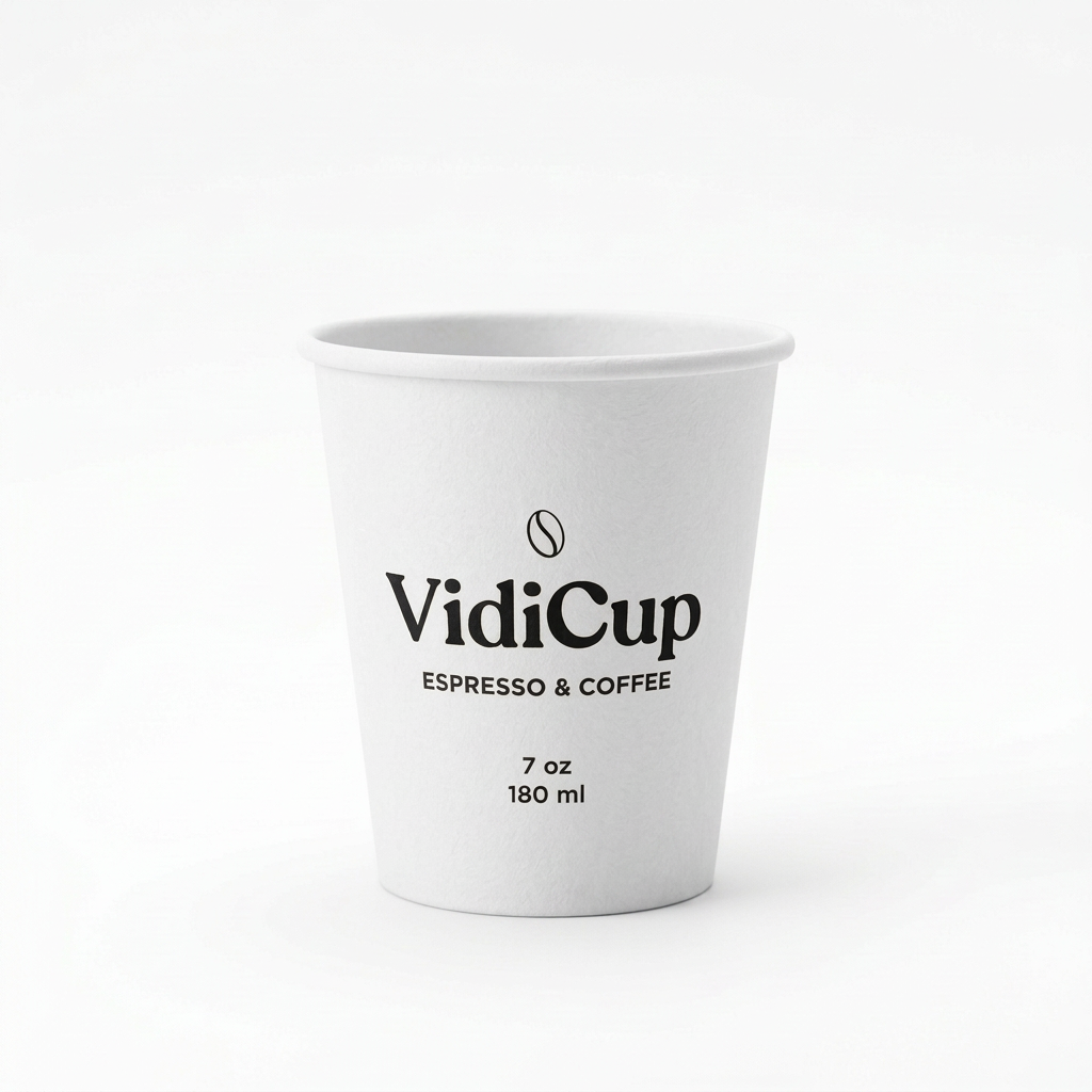 Gobelet carton blanc personnalisé 7 oz VidiCup, vue de face sur fond blanc