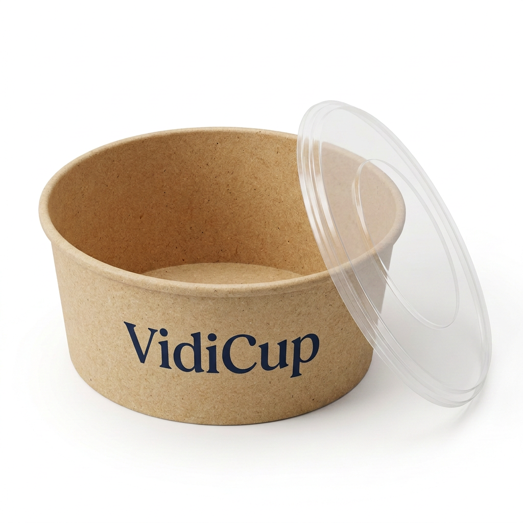 Saladier en carton kraft 550 ml personnalisé VidiCup, couvercle en option