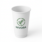 Gobelet carton blanc double paroi 16 oz 480 ml avec logo végétal, vue de trois quarts gauche