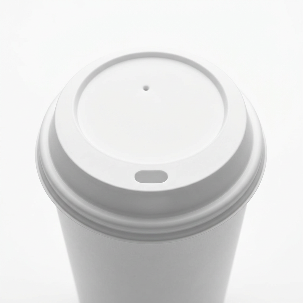 Gros plan du couvercle blanc 80 mm fermé sur un gobelet carton blanc 8 oz