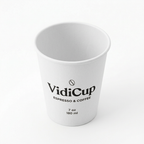 Gobelet carton blanc personnalisé 7 oz VidiCup, vue de trois quarts gauche