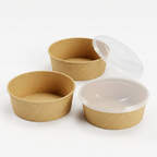 Trois saladiers en carton kraft 38 oz présentés sous un nouvel angle, avec couvercles en option