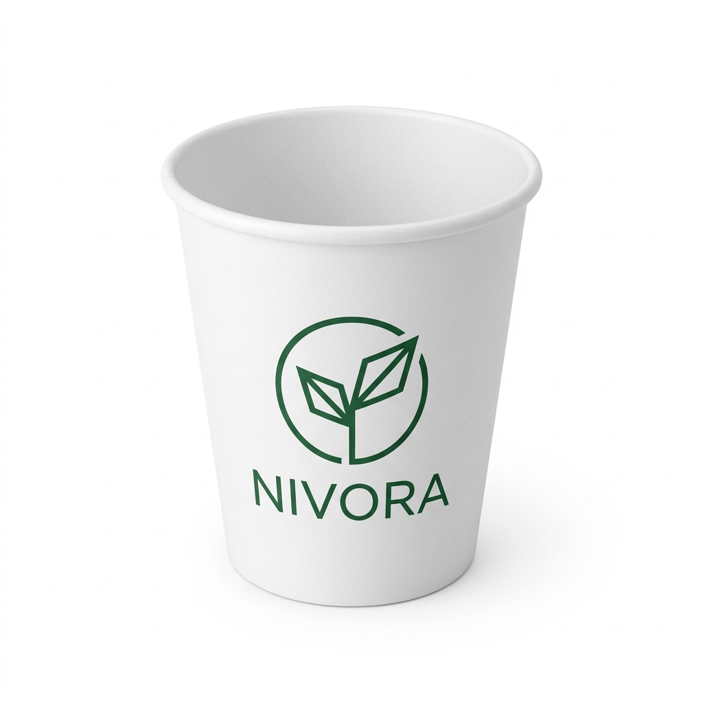 Gobelet blanc personnalisé 7 oz avec logo végétal sur fond blanc
