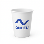 Gobelet blanc personnalisé 7 oz avec logo vague sur fond blanc