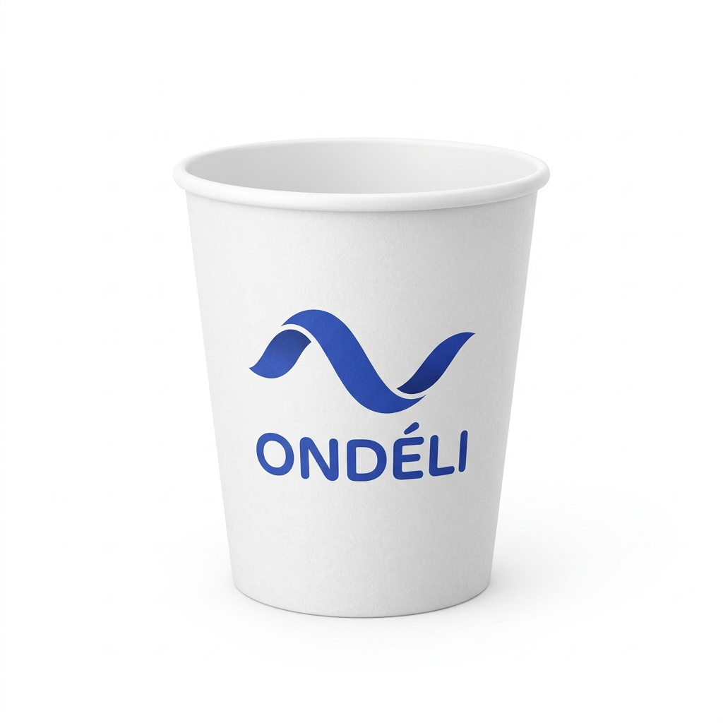 Gobelet blanc personnalisé 7 oz avec logo vague sur fond blanc