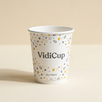 Gobelet carton personnalisé 8 oz VidiCup, motif café jaune et anthracite