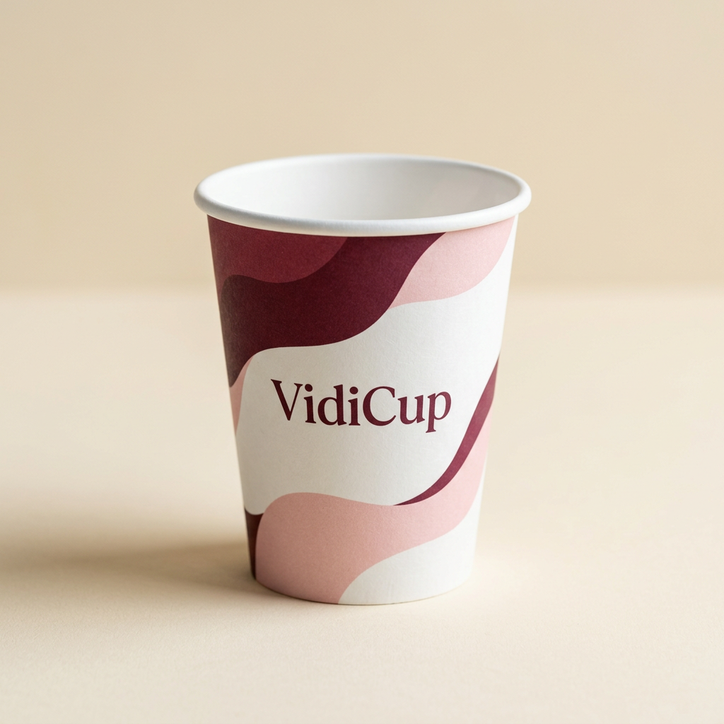 Gobelet carton personnalisé 8 oz VidiCup, motif de vagues bordeaux et roses